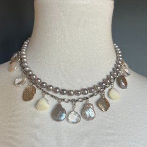 New Auth Chan Luu Baroque Pearl Mix Double Strand Silver Necklace